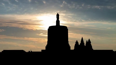 Oregon State Capital Building: Time Lapse at Sunrise with Beautiful Sky Stock Footage 303997847