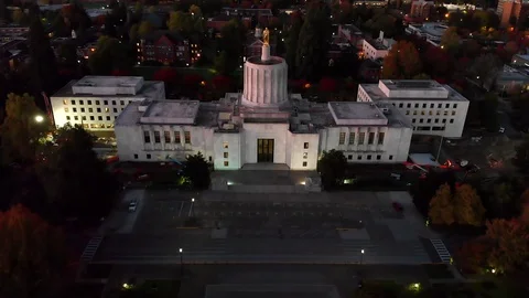 OREGON STATE CAPITOL AERIAL DRONE SHOT AT SUNRISE Stock Footage 96524088