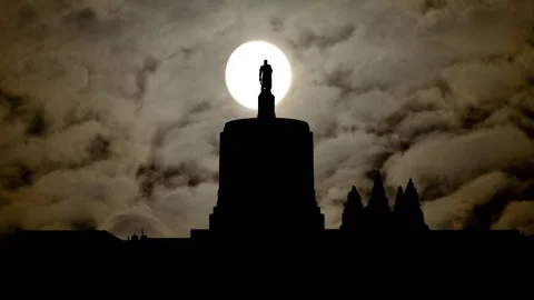 The Oregon State Capitol building by Night with Dark Atmosphere, Fog, Smoke Stock Footage 302710460