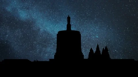 Oregon: State Capitol by night, Time Lapse by Night with Stars and Milky Way Stock Footage 303999360