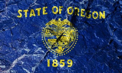 The Oregon State Flag is the only reversible navy blue flag with gold fringes Stock Illustration