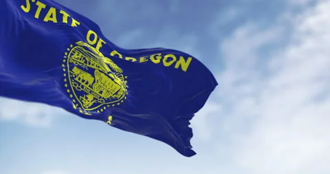 Oregon state flag waving with seal and eagle, 3D render illustration Video stock 306295167