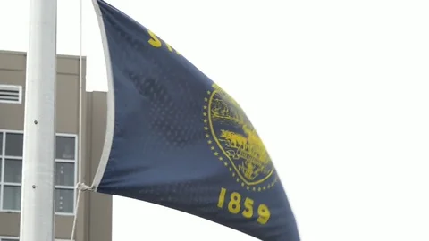 Oregon state flag waving in strong winds Stock Footage 75454723
