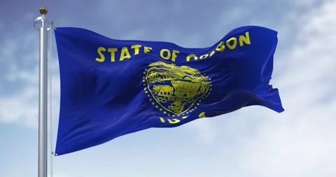 Oregon state flag waving in the wind on a clear day Stock Footage 289632589