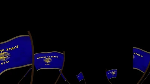 Oregon State Flags Waving Crowd. Realistic 4K 60fps Seamless Loop Stock Footage 338406081