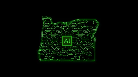Oregon State Map AI Chipset Technology Opener Video stock 337093188