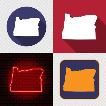 Oregon State Map Icons Set, USA Silhouette Collection in Flat, Minimal and .. Stock Illustration