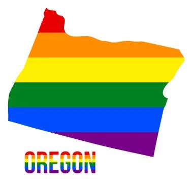 Oregon State Map in LGBT Rainbow Flag Comprised Six Stripes Stock Illustration