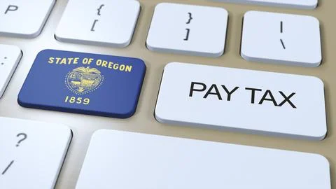 Oregon State Pay Tax 3D Illustration. Flag of State Stock Illustration