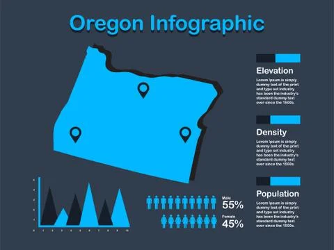 Oregon State (USA) Map with Set of Infographic Elements in Blue Color Stock Illustration