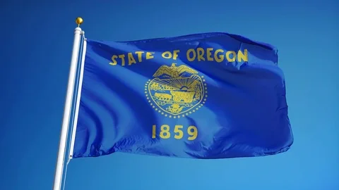 Oregon (U.S. state) flag in slow motion seamlessly looped with alpha Stock Footage 70145066