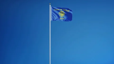 Oregon (U.S. state) flag in slow motion seamlessly looped with alpha Stock Footage 70145256