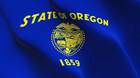 Oregon US State flag waving on wind. Stock Illustration