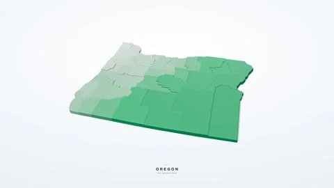 Oregon USA 3D isometric state map with county borders rotating on a clean white Stock Footage 340404620