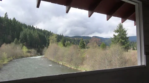Oregon Willamette River from covered bridge s1 Stock-Footage 26353083