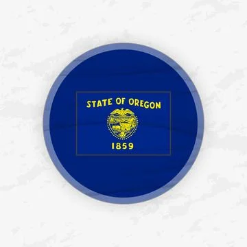 Oregonian Flag in a Circular Emblem Design, Abstract Round Sticker Illustra.. Stock Illustration