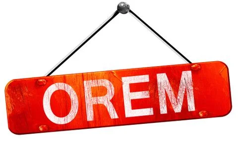 Orem, 3D rendering, a red hanging sign 스톡 일러스트