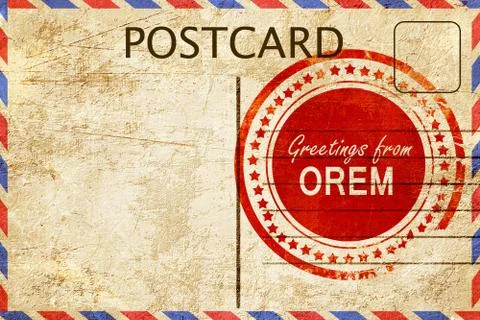 Orem stamp on a vintage, old postcard 스톡 일러스트