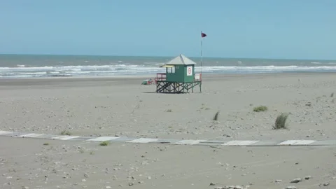 Orense beach lifeguard post Stock Footage 148792610