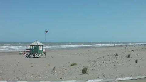 Orense  beach lifeguard post Stock Footage 148792680