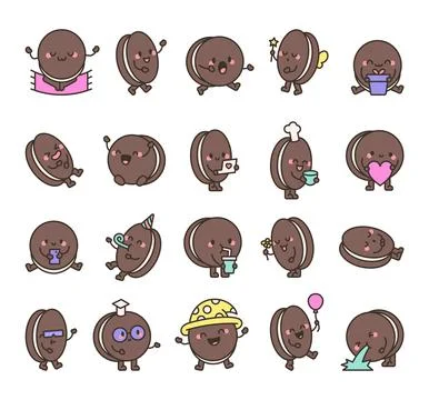 Oreo cookie set with cute emotions イラスト素材