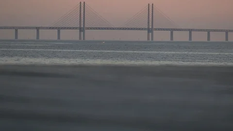 Öresund bridge during sunnset. Stock Footage 103485376