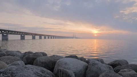 Oresundsbron at sunset. Stock Footage 107237558