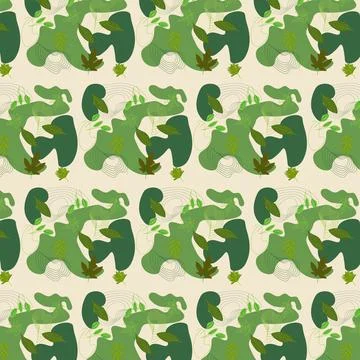 Organic abstract leaves seamless pattern in green tones Ilustración de archivo