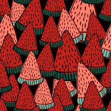 Organic abstract seamless pattern with red bright random watermelon elements. Stock Illustration