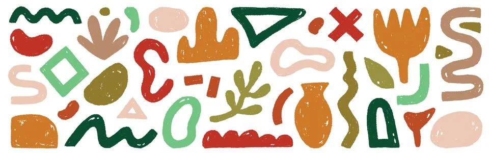 Organic abstract shape color set. Abstract texture brush stroke kid elements Illustrazione stock