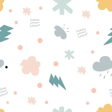 Organic abstract shape seamless pattern with colorful geometric doodles. Illustrazione stock