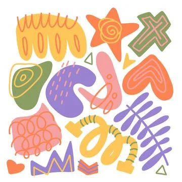 Organic abstract shapes set with linear texture. Hand draw doodle design Illustrazione stock