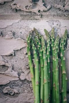 Organic asparagus with rustic background Stock Photos