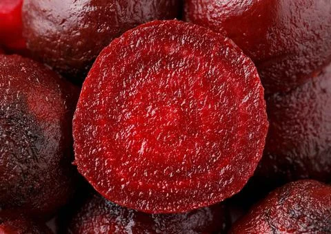 Organic Beet, Beetroot slices. Macro photo, background, texture Stock Photos