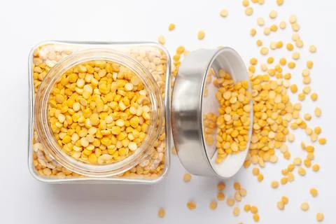 Organic Bengal Gram or split yellow chana dal Stock Photos