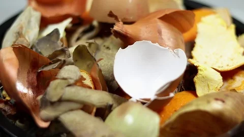 Organic biological kitchen waste, compostable food scraps, rotten food and Stock Footage 126581708