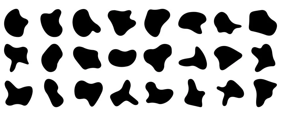 Organic black blobs irregular shape. Abstract fluid shapes vector set, simple 스톡 일러스트