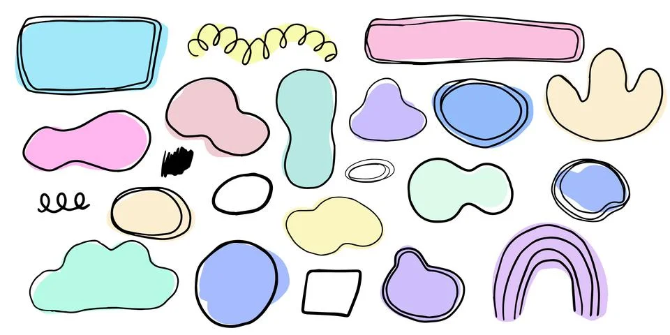 Organic blob soft shape y2k abstract comic element with line decoration, frame Ilustração Stock