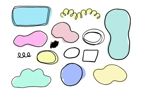 Organic blob soft shape y2k abstract comic element with line decoration, frame Ilustração Stock
