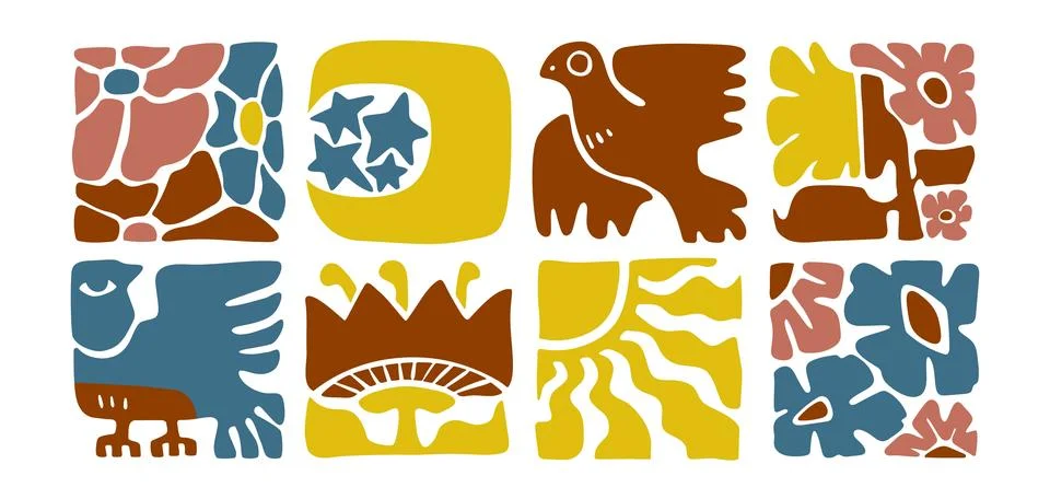 Organic boho square tiles Stock Illustration