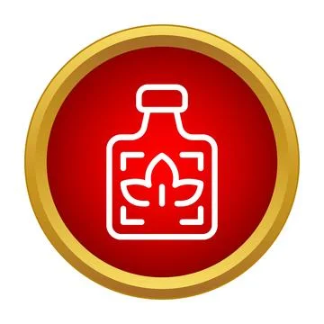 Organic bottle icon with leaf logo on red circle Stock Illustration