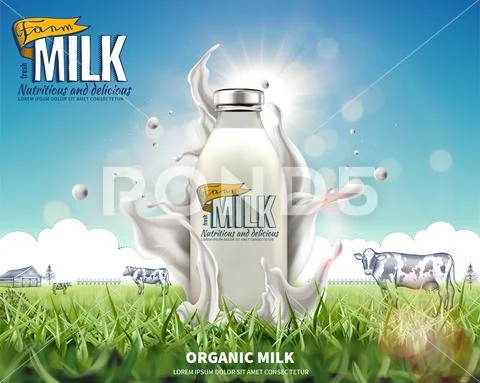 Organic bottle milk ads Stock Illustration
