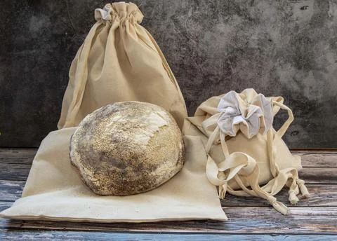Organic  bread  bag  for  artisan  bread  and  sourdough Stock Photos