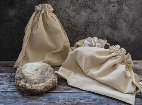 Organic  bread  bag  for  artisan  bread  and  sourdough Stock Photos