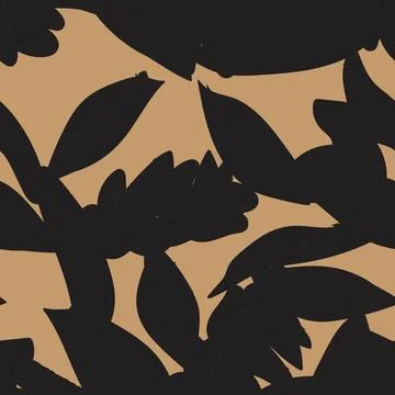 Organic brushstroke botanical textile pattern design in black and beige for.. イラスト素材