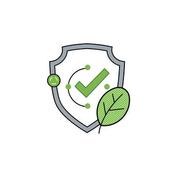 Organic certification badge icon with shield leaf and check mark Stock Illustration