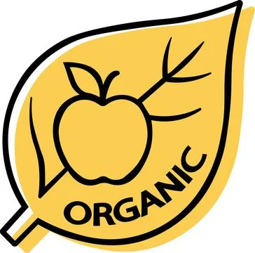 Organic certified leaf badge with apple symbol Stock Illustration