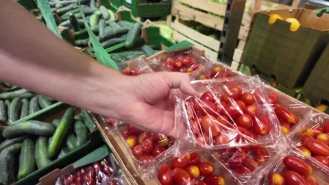 Organic Cherry Tomatoes at Market Stock Footage 284148319