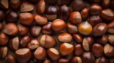 Organic Chestnut Nuts Horizontal Background. Stock Illustration