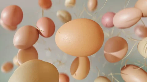 Organic chicken eggs jumping in slow motion 4K Stock-Footage 149286949